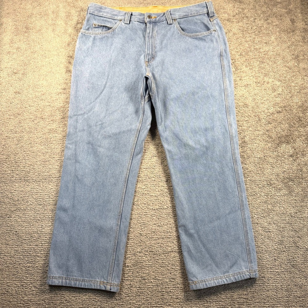 Duluth Trading Co Ballroom Jeans Mens 38x30 Light Wash Blue Cotton Work Wear